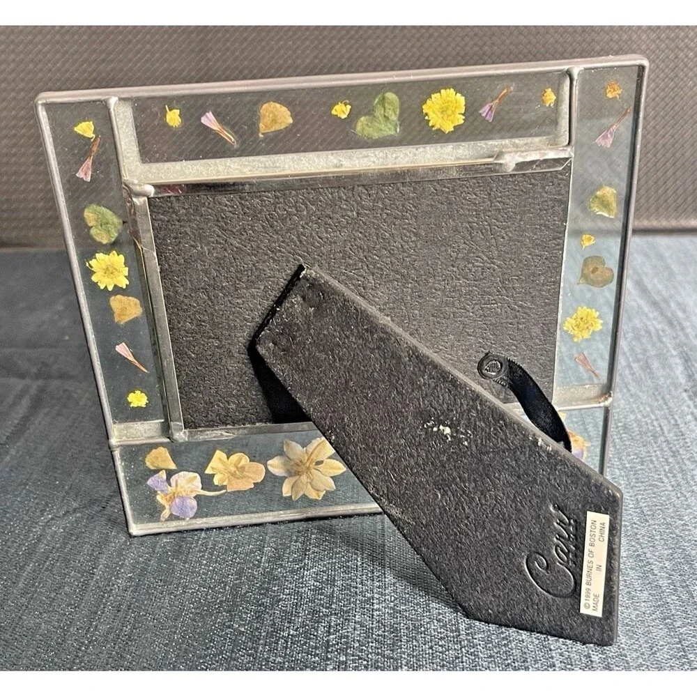 VTG Carr Burnes of Boston‎ Pressed Flowers Leaded Glass Photo Frame for 3.5